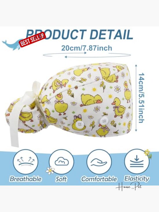 6 Pcs Scrub Caps with Buttons Adjustable Bouffant Hat Ponytail Holder Tie Back main image 5